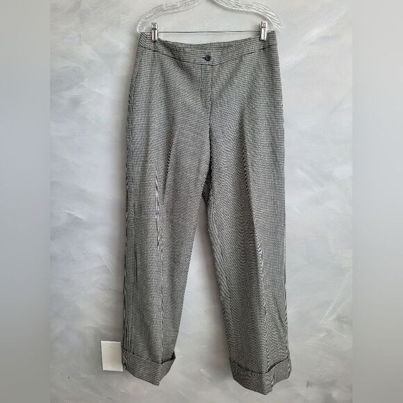 Harvé Benard Micro Houndstooth Black and White Slacks Wool Size 8 Cuff Hem - Picture 1 of 12
